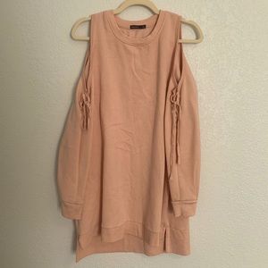 Light pink open shoulder sweatshirt